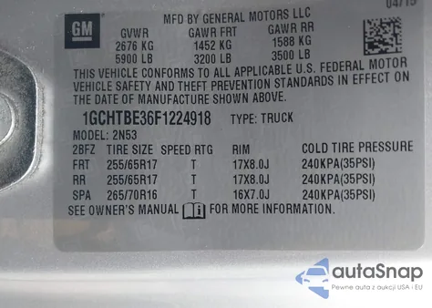 2015 Chevrolet Colorado Lt z USA, uszkodzony, nr VIN 1GCHTBE36F1224918